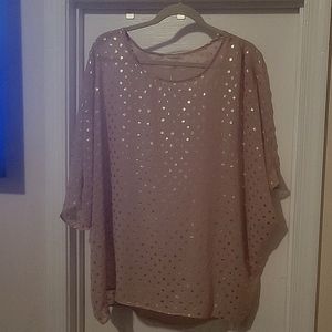 Loralette beige sheer blouse with gold polka dots 3x
